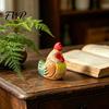 Non-toxic Wooden Figurine Hand-Carved Rooster Farmhouse Chicken Sculptures Rustic Animal Statue Natural Solid Wood Ornament for Home Shelf Desk