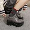Goth Babes Rock Dark Punk Round Head Heightening Versatile Lace-up Platform Muffin Shoes Subcultural Small Leather Shoes