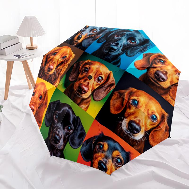 1 PC Automatic Folding Umbrella - Dachshund Pattern, Portable & Foldable Design with 8 Ribs, Christmas Birthday Gifts