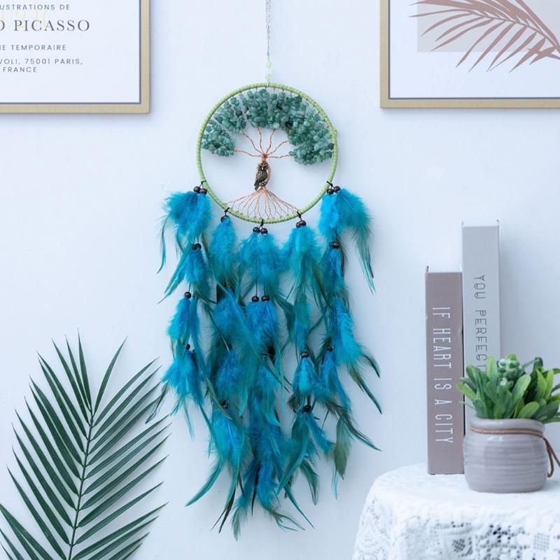 Tree Dreamcatcher Bohemian Owl Feathers Wall Hangings Wind Chimes for Bedroom Home