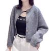 Retro crew neck knitted open women's autumn and winter new lazy wind knitted sweater top solid color sweater jacket