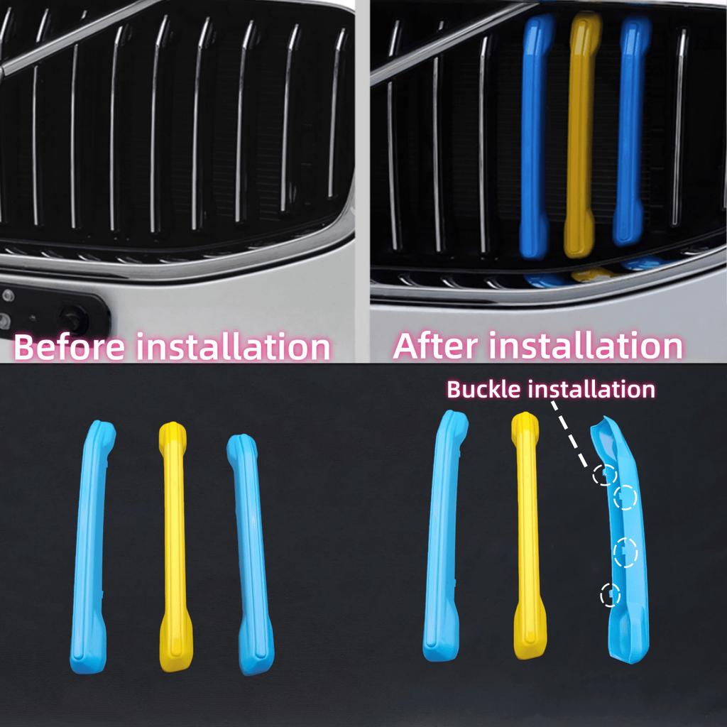 3 Stuks/1 Set 3D ABS Auto Voorgrille Net Decoratie Streep Net Gewijzigde Stickers Midden Grille Embleem Badge Cover Trim voor XC60 2018-2025