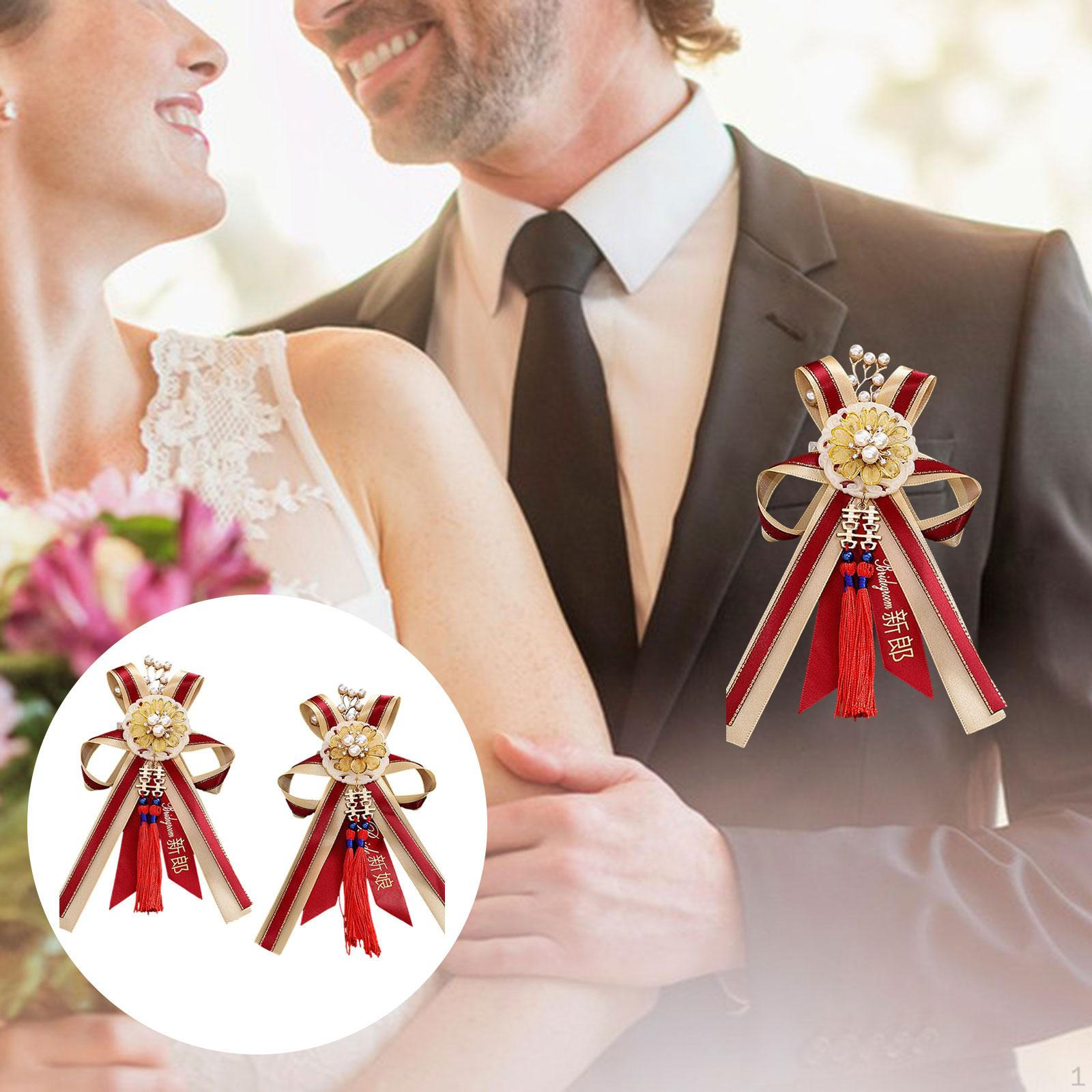 

2 Pieces Bride Groom Flower Boutonniere Wedding Supplies Traditional Corsage for
