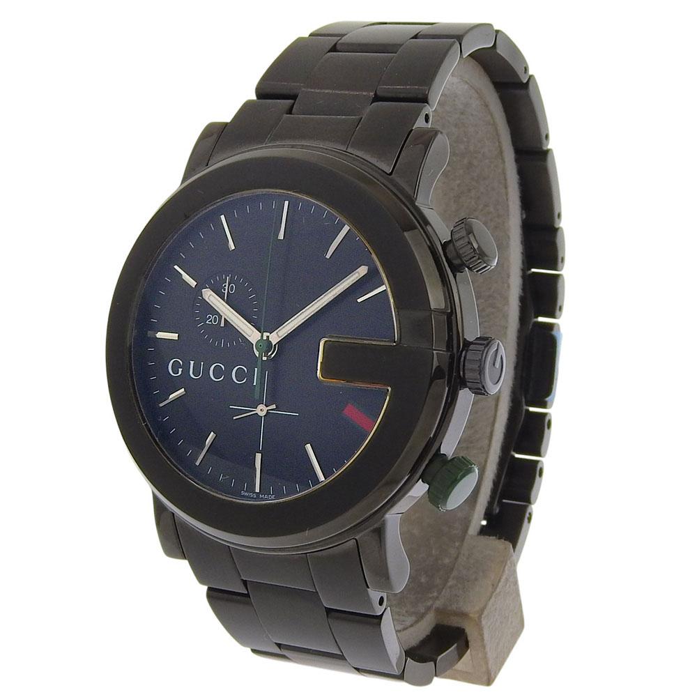 GUCCI G Chrono Watches 101M black blackDial Stainless Steel Quartz Chronograph mens Used