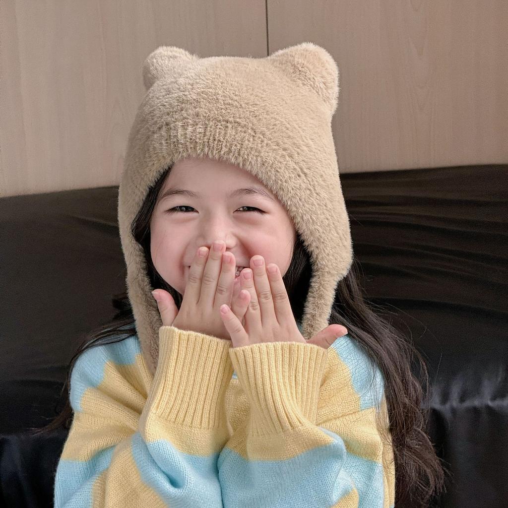 Cute Little Bear Plush Children's Hat Autumn and Winter New Style Woolen Ear Protection Hat Versatile and Cute Children's Woolen Hat