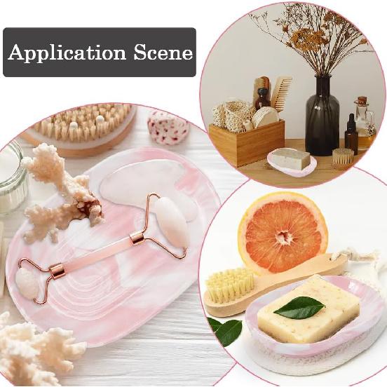 CREATCABIN Ceramics Soap Dish Soap Holder Pink Texture Handcrafted Fancy Multi-Purpose Soap Bar Holder Marble Textures Oval Soap Tray Non-Slip for