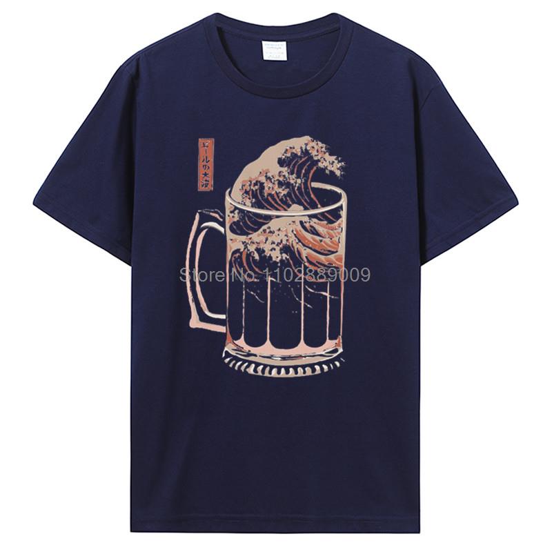Die große Welle des Wochen-Craft-Bier-T-Shirts für Männer Betrunken Alkohol Trinken Vintage Baumwoll-T-Shirts Kurzarm-T-Shirt Lustige T-Shirts Oberteile
