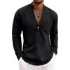 Men S Loose Linen V Neck Long Sleeve Casual Shirt For Spring Autumn