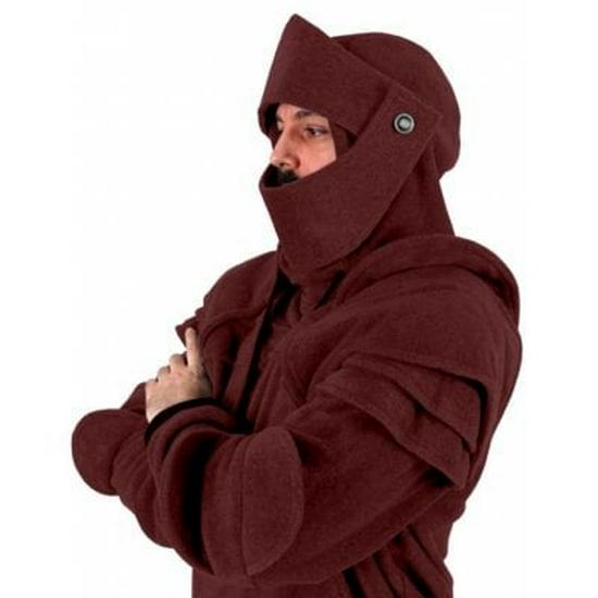 Men's Halloween Knight Hoodie with Mask, Elbow Pads, Drawstring, and Kangaroo Pocket - Solid Color Cosplay Costume