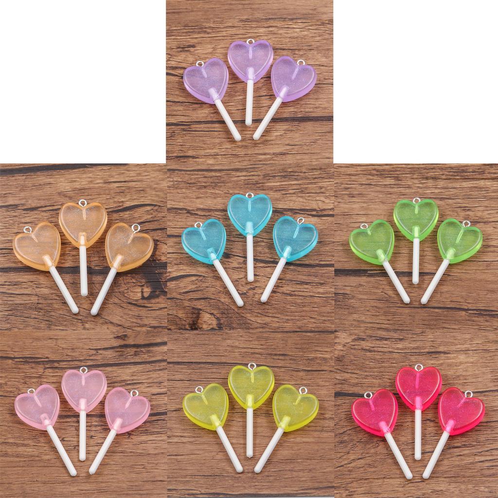 3 Pieces Unique Star Heart Circle Lollipop Pendant With Sturdy Resin Materials Coating for Everyday Casual Wear