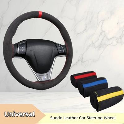 Universal Suede Car Steering Wheel Cover, Hand Sewing, Soft Leather Braiding Cover for Auto Steering Wheel, Non-Slip Ventilation