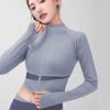 Sportjacka, kort läckande navel för kvinnor, tunn vår Yogatopp, löpning Snabbtorkande, långärmade, sexiga träningskläder
