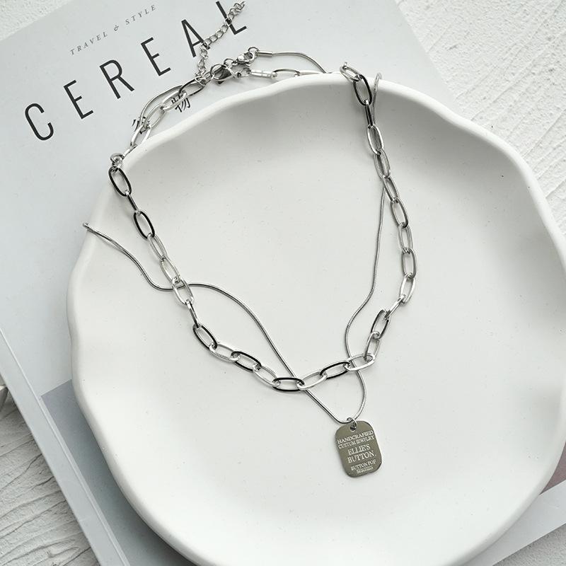 Spice Girl Sweater Chain Double-layer Letter Necklace Niche Women's Summer Design Feels Trendy, and Does Not Fade. Simple Titanium Steel Necklace