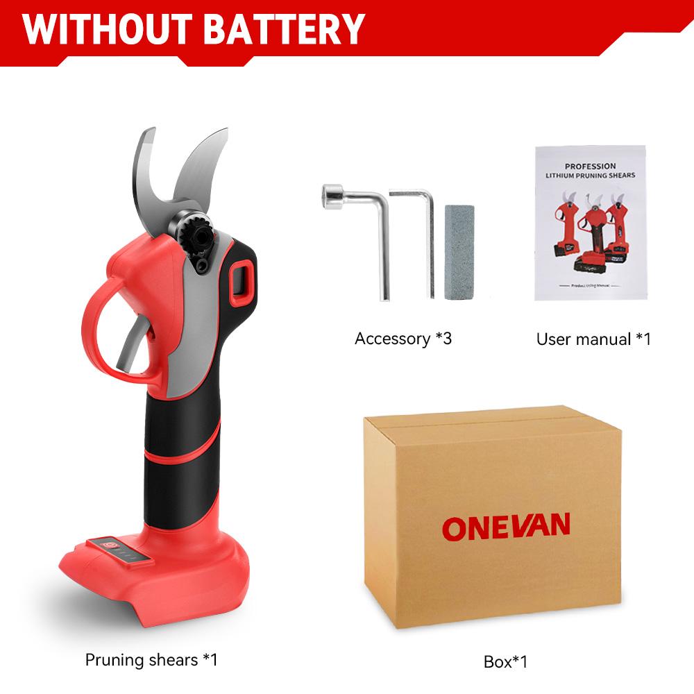 

ONEVAN 1000 Вт 30 мм Бесщеточные электрические секаторы 4 скорости Аккумуляторный электрический секатор для обрезки веток Садовый инструмент Аккумуляторный Для аккумулятора Makita 18 В Without Battery