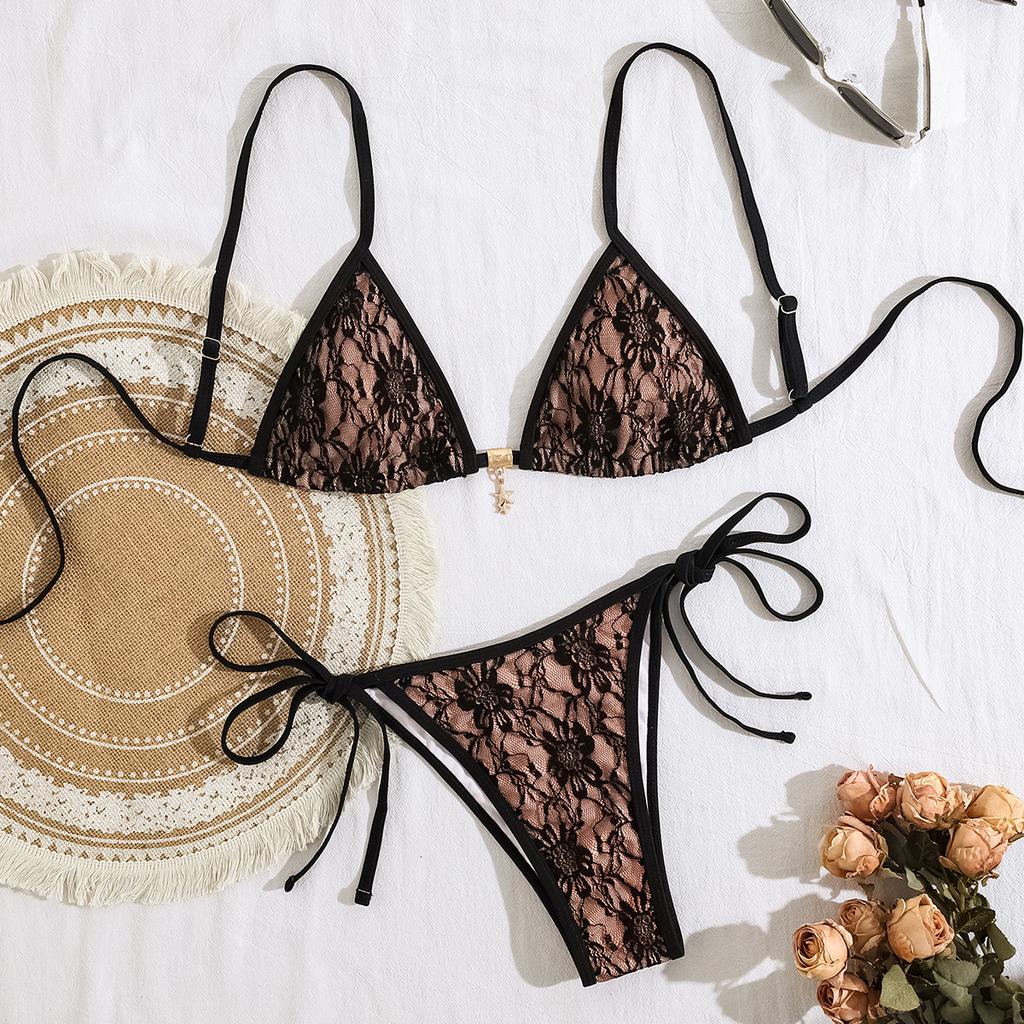 Lace Starfish Pendant Triangle Cup Sexy Two Piece Bikini Set Elegant