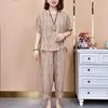 Stylish Age-Reducing Linen Suit for 50-60 Year Old Women - Loose Plus Size Top & Pants Set