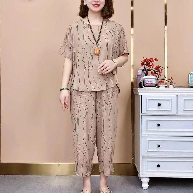 Stylish Age-Reducing Linen Suit for 50-60 Year Old Women - Loose Plus Size Top & Pants Set