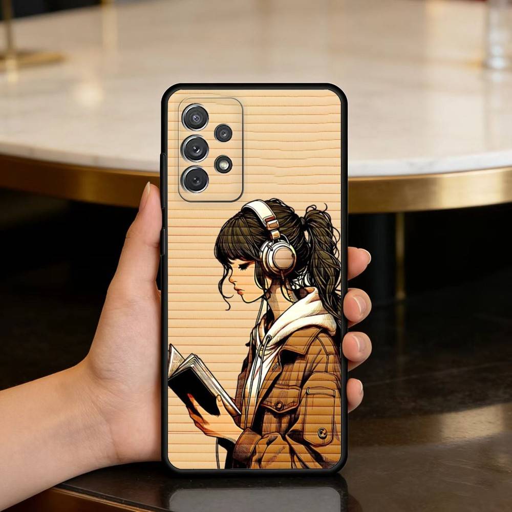 

R-Reading B-Books G-Girl Phone Case For Samsung Galaxy A73,A72,A71,A70,A53,A52,A51,Soft Silicone Black Cover Samsung a12
