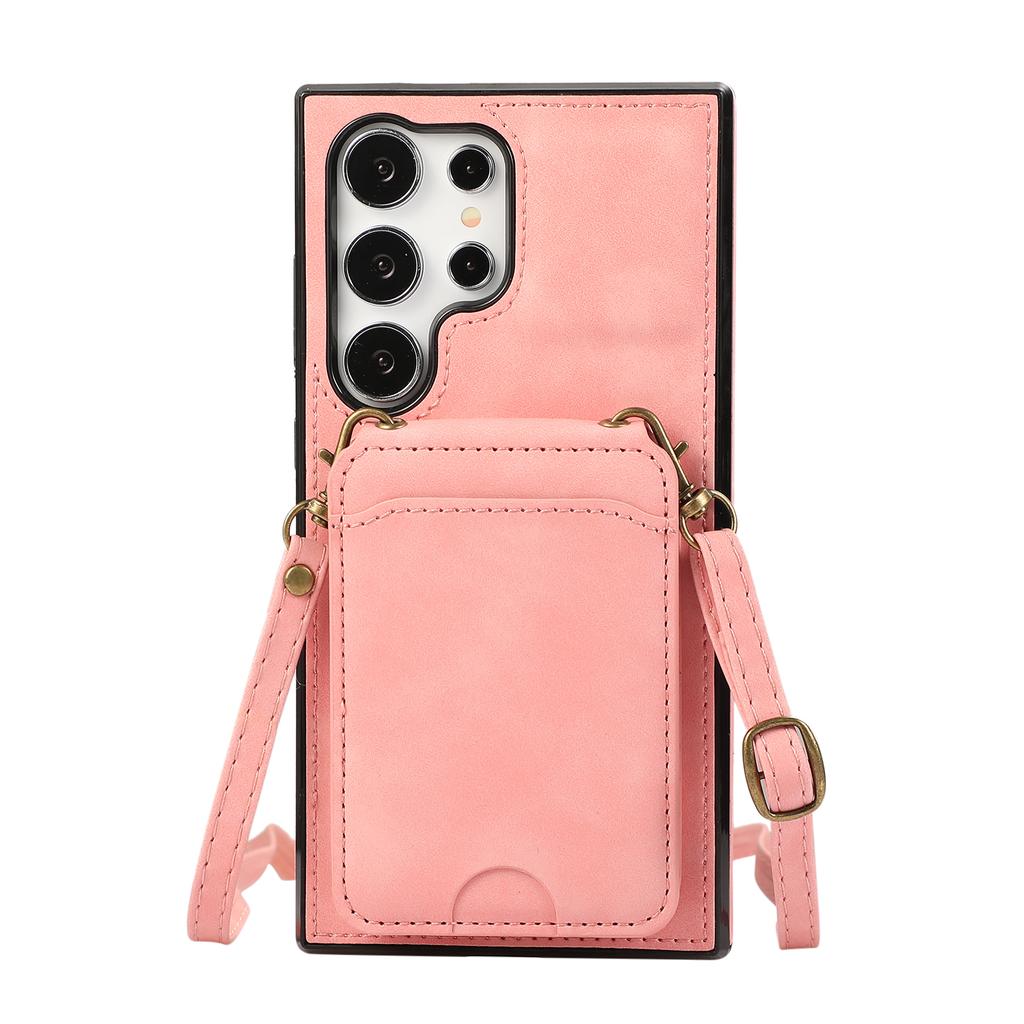 Shoulder Straps Vertical Card Solt Wallet Leather Case For Samsung Galaxy S24 Ultra S23 Plus S22 A55 A15 A25 A35 Crossbody Cover