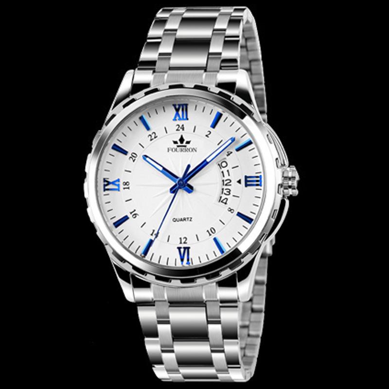 Calendar Luminous Stainless Steel Watch Men'S Quartz Watch Non-Mechanical Waterproof Watch