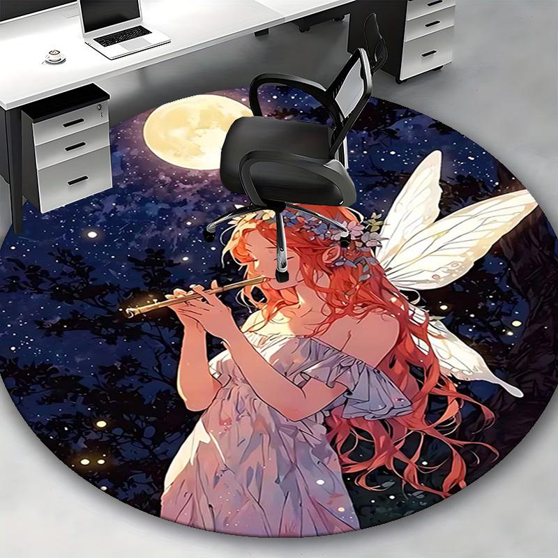 1pc Anime Fairy Moonlit Night Round Carpet Office Chair Mat, Non Slip Rug for Home Decor, Gift, Office, Living Room, Bedroom