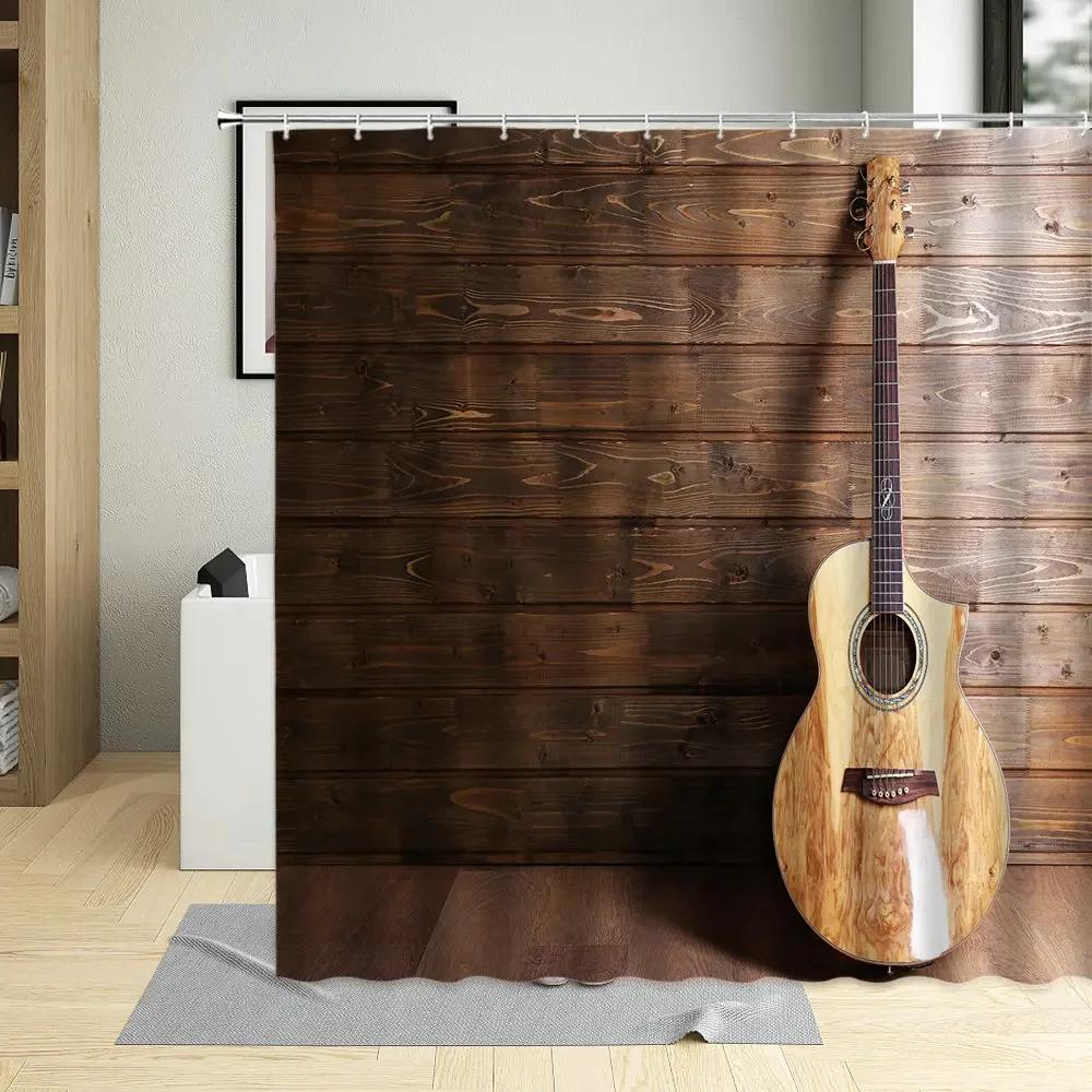 

Western Decor Shower Curtain American Country Music Guitar Cowboy Boots USA Folk Culture Pattern Waterproof Fabric Curtains 90x180cm-35x70in
