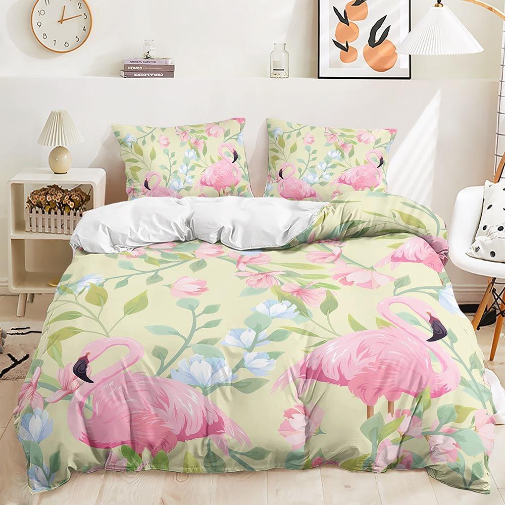 3D Flamingo Duvet Cover Full Size 2/3 Animal Pattern Bedding Set with Pillowcases for Teens and Boys 2/3 Polyester Duvet Cover