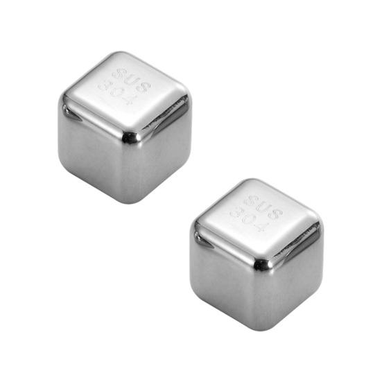 Stainless Steel Ice Cubes Set with Clips Reusable Drink Chillers Quick Freezing Metal Whiskey Chilling Stones for Beer Cocktails