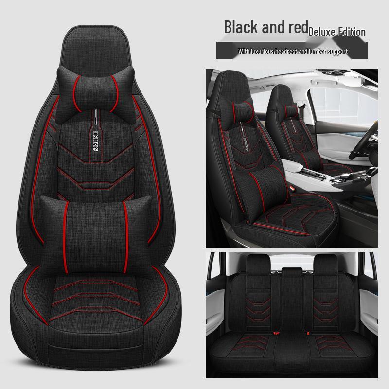 Universal All-Season Linen Car Seat Cushion - Breathable, Full Surround for Five-Seaters