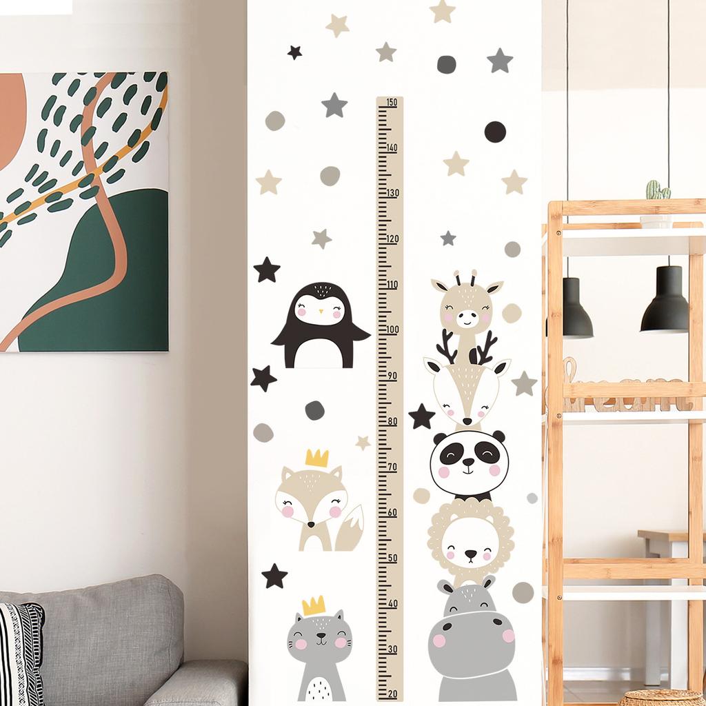Little Animals Stacking Height Chart Wall Sticker Removable Background Decor for Bedroom Living Room Home Decoration