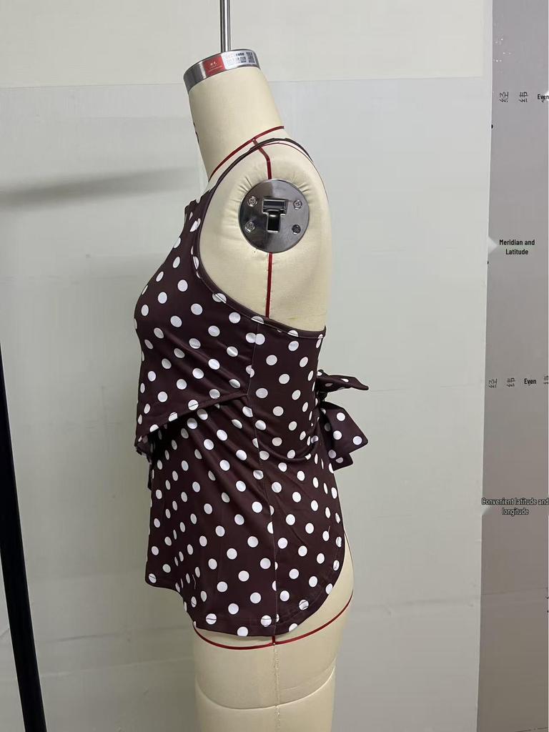 Women's European & American Spicy Girl Polka Dot Camisole with Tummy Coverage and Butterfly Knot Back