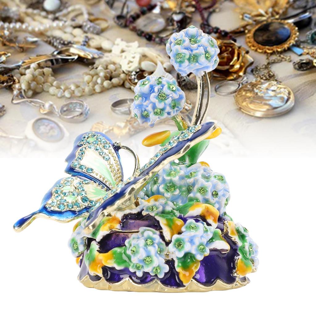 Enamel Jewelry Box Flower Design Elegant Exquisite Zinc Alloy Trinket   for Home