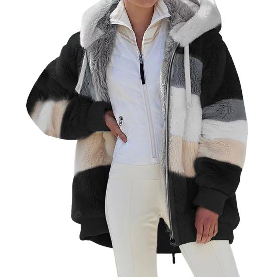 Cappotto invernale da donna, color block, maniche lunghe, cardigan con cerniera, vestibilità larga, caldo, peluche, taglie forti, giacca da donna, abbigliamento invernale