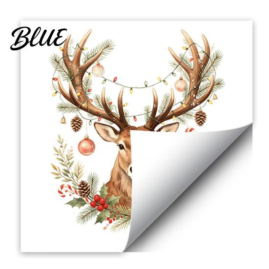 Reusable Window Stickers Christmas Watercolor Reindeer Cling Removable Elk Head Static Sticker Decal Animal Decorative Glass for Holiday Party