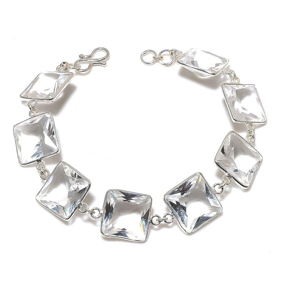 

Браслет ручной работы из стерлингового серебра 925 пробы с натуральным белым топазом 7-8 дюймов a4h37