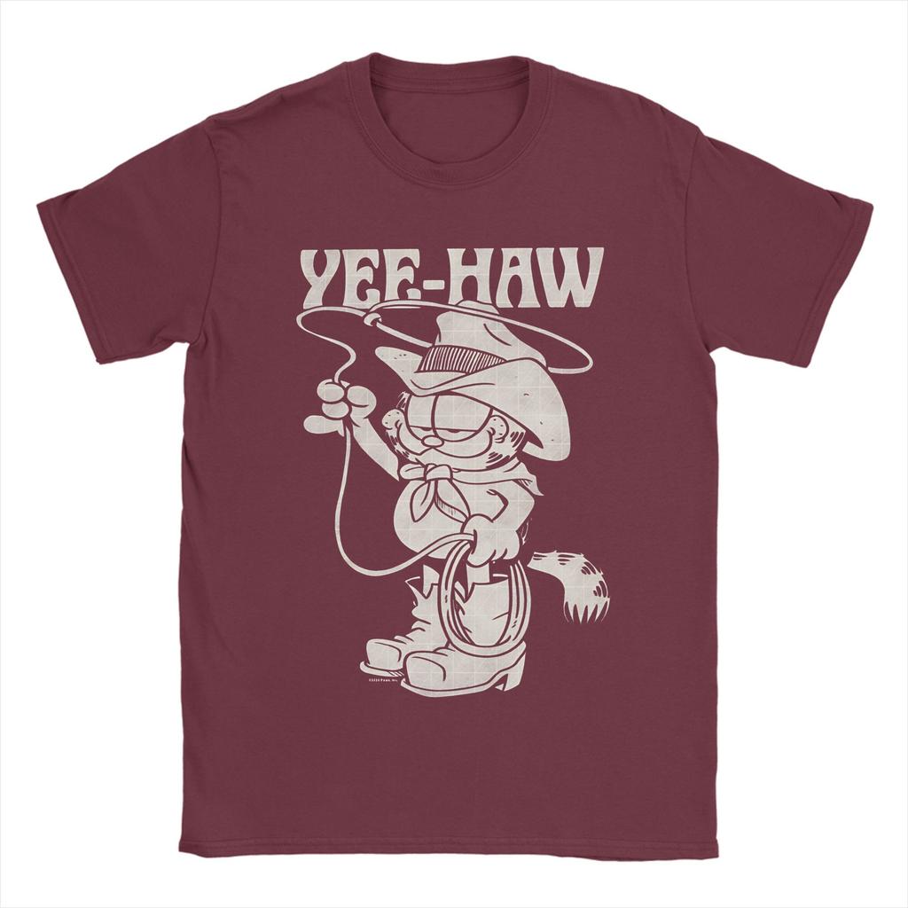 Garfields Cowboy Yee-Haw Vintage Retro Big Chest T-Shirts Cotton Tee Shirt Crewneck Short Sleeve T Shirts Plus Size Clothing