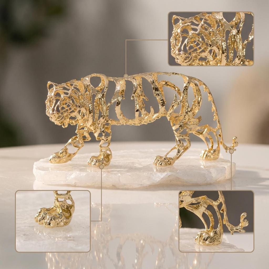 Metal Tiger Ornament Openwork Sculpture Glossy for Bookshelf