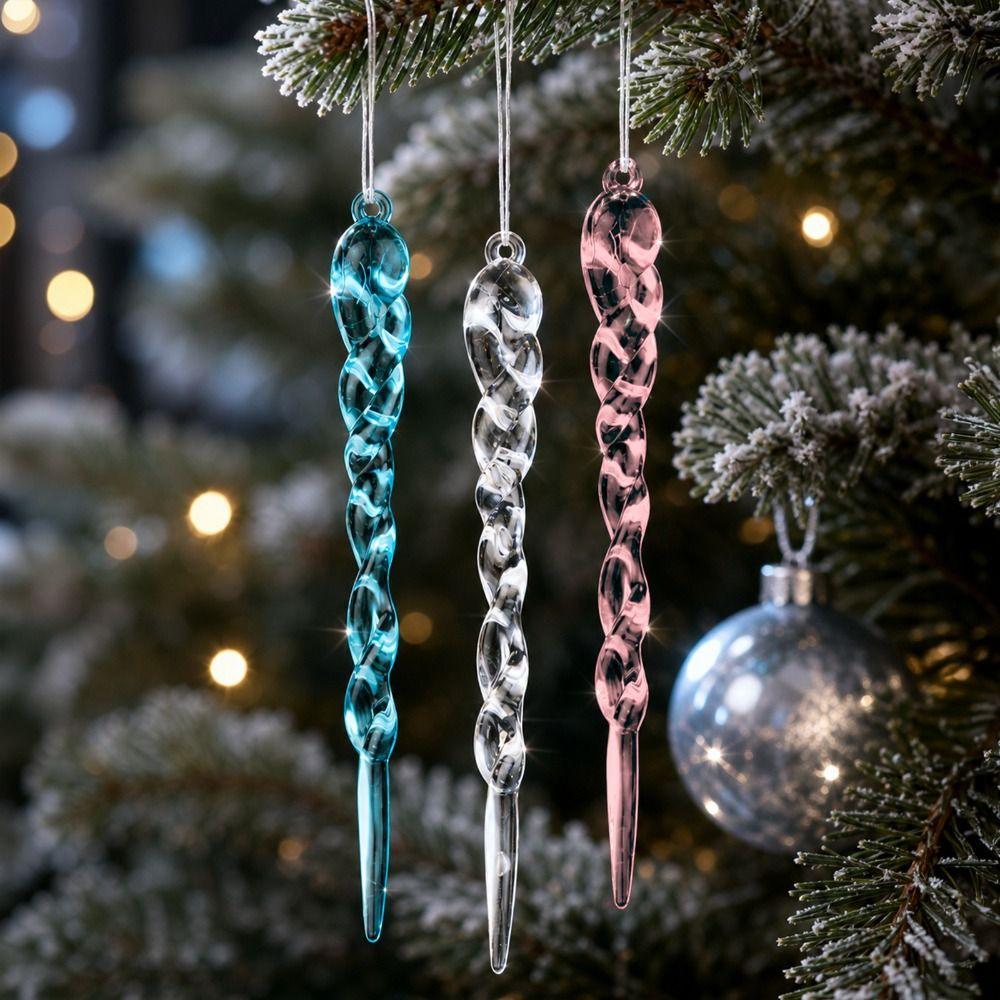 Clear Acrylic Icicle Ornaments Twisted Water Drop Design Snowflake Ornaments Set  Home Decoration