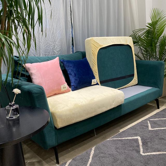 

Velvet Fabric Plush-touch Sofa Seat Cushion Cover Stretch Solid Color Thick Slipcover For Living Room Pets Seating Cover Pad Cover cushion cover