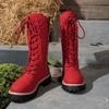 Plus size boots autumn new European and American round toe thick-soled size mid-leg boots