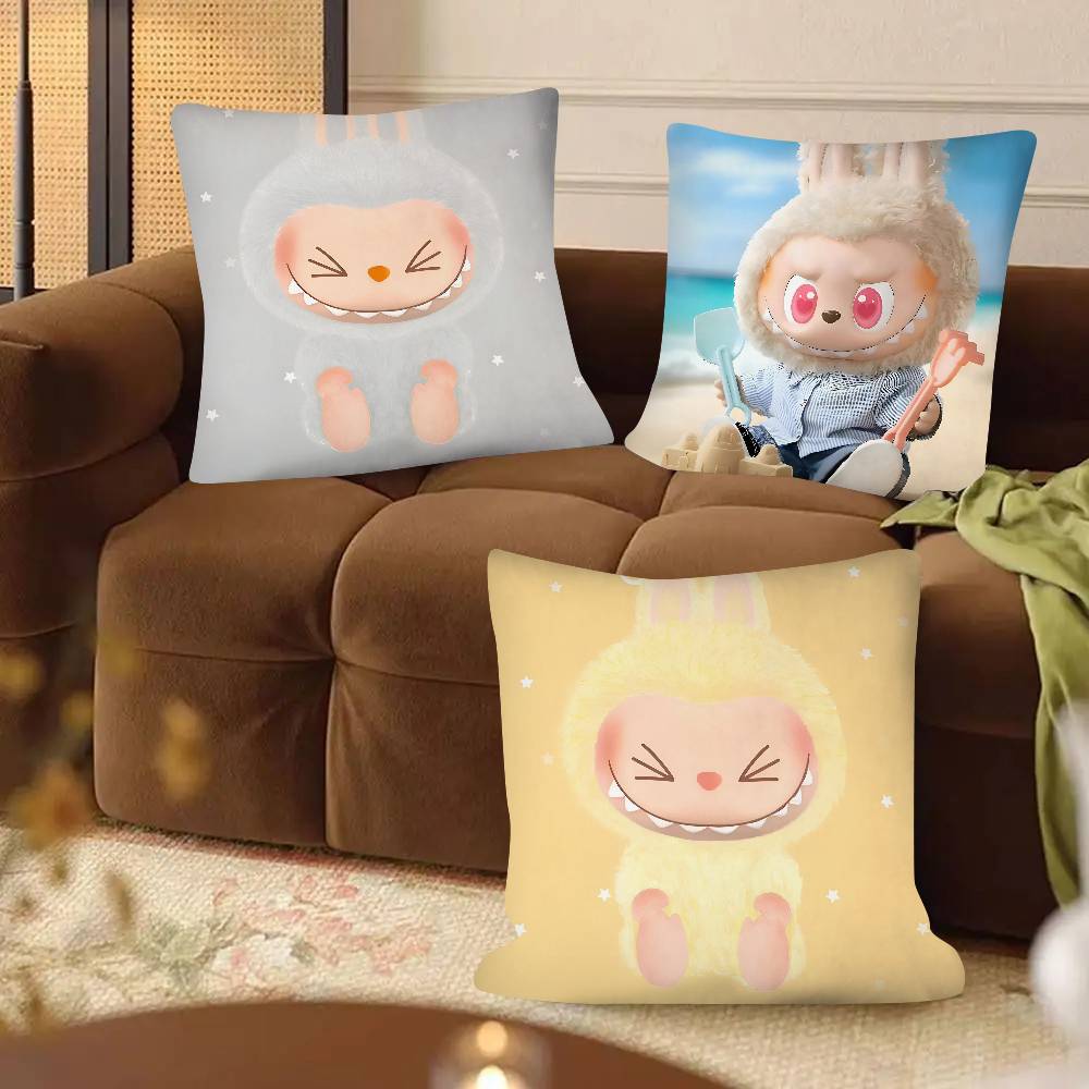 Populär Docka Söt Litet Monster L-Labubu M-Mokoko Kuddfodral Fyrkantig Kudde Sovrum Soffa Fritidskomfort Kuddar Bil