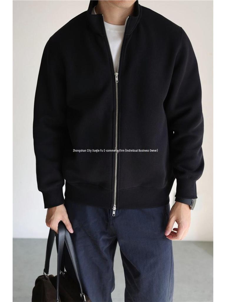 Herren Trendiges Sweatshirt mit Stehkragen und Reißverschluss im japanischen Stil: Knitterfest, Langärmelig, Lässige Business-Sportjacke für den Frühling