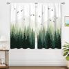 Green Misty Forest Window Curtains Nature Pine Tree Woodland Mountain Landscape Bird Curtain Drapes Made Of Polyester With Rod Pocket Washable