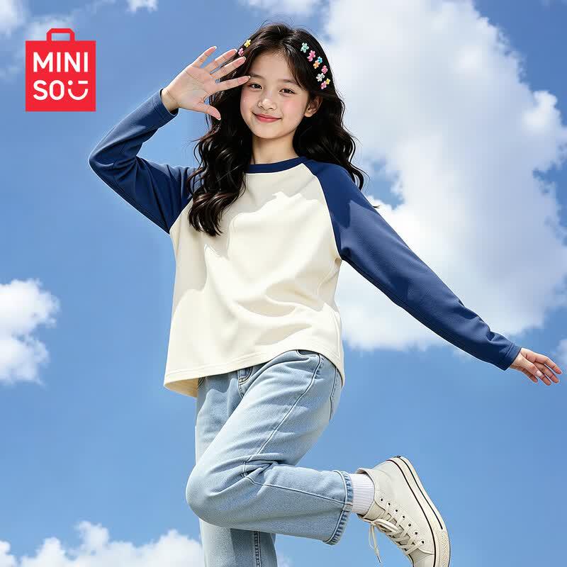 MINISO Girls' Pure Cotton Casual Long-Sleeve Sweatshirt