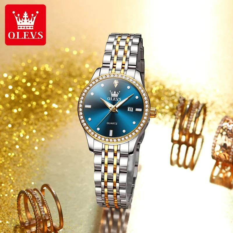 OLEVS Luxuriöse Wasserdichte Quarz-Uhr Für Damen Datum Diamant Edelstahl Damen Armbanduhr Leuchtend Original Damenuhr
