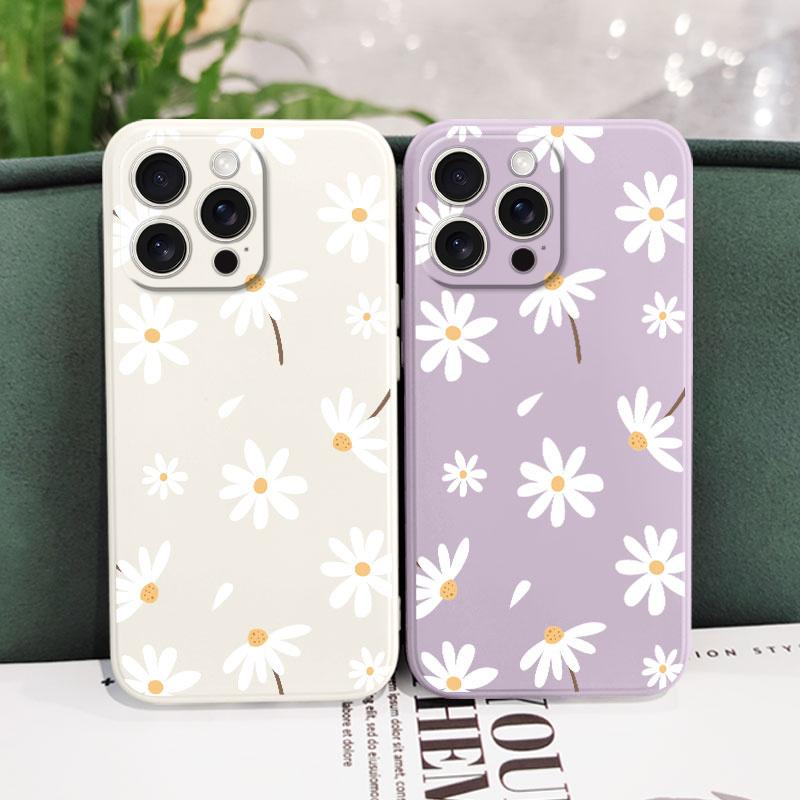 Soft Daisy Liquid Silicone Fall Prevention Case Comfortable Cover For iPhone 16 16e 15 Pro Max Samsung Galaxy S25 Plus XiaoMi Redmi Note 14 Pro Plus
