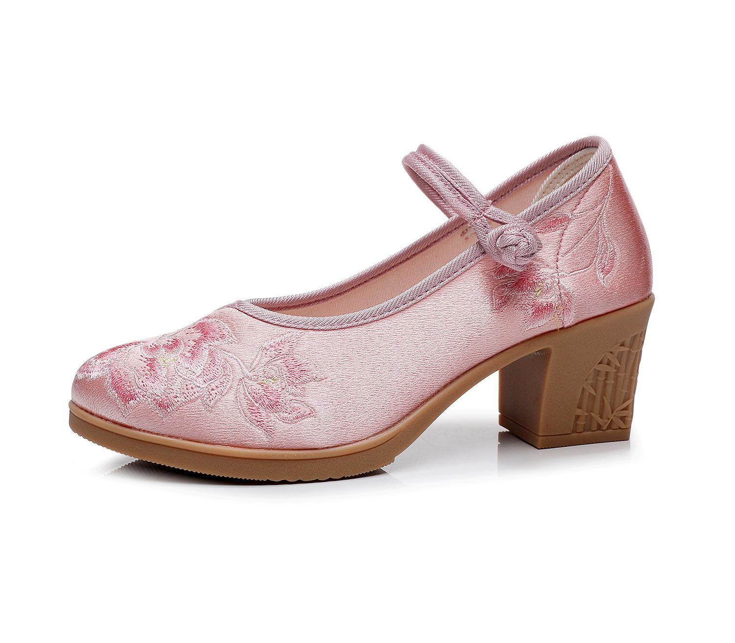 

Женские туфли на толстом квадратном каблуке с пряжкой из одного слова, светлого цвета, однотонные, новые вышитые туфли из ткани с нарядом для верховой езды, вышитые туфли на высоком каблуке 40