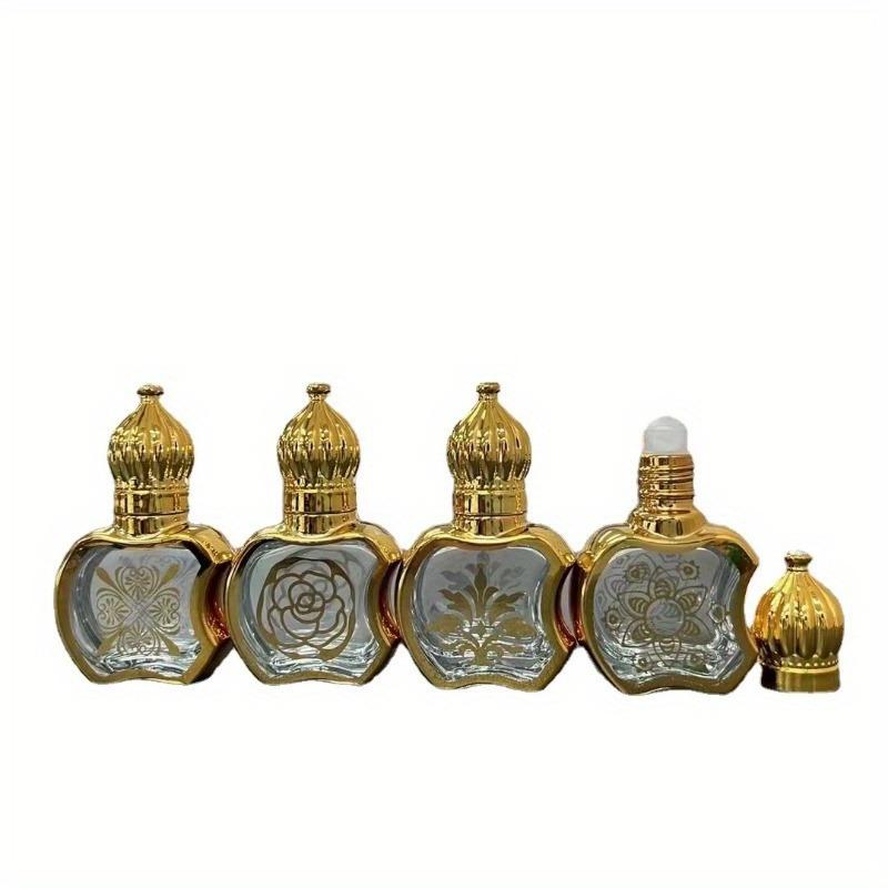 4pcs/set 6ml Luxury Golden Essential Oil Roller Bottle Refillable Perfume Bottle Glass Roll-On Essential Oil Bottle Cosmetics