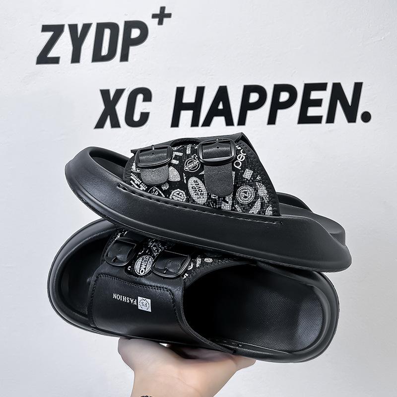 2025 new men's beach shoes casual and comfortable outer wear platform one pedal one word slippers tide 371224-A