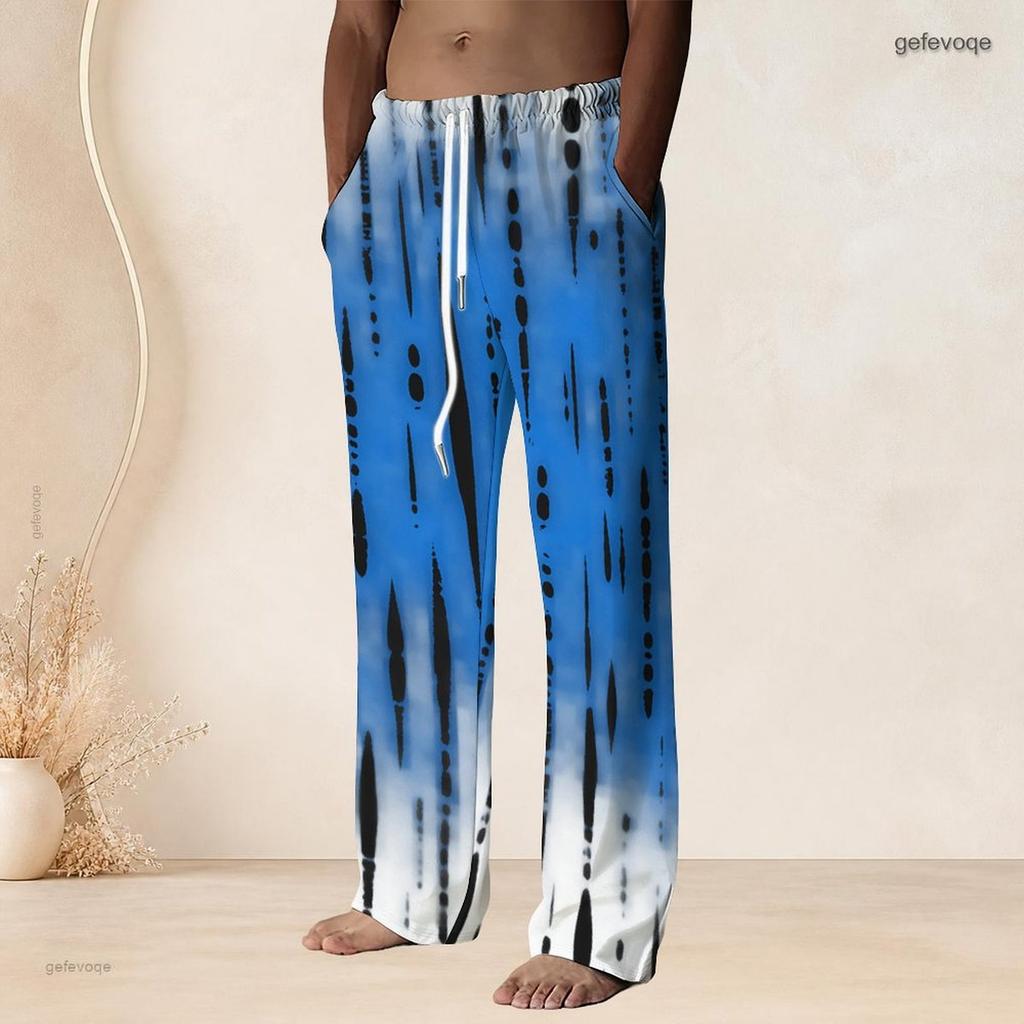 Men S Plus Size Drawstring Waist Printed Straight Leg Long Pants With Pockets